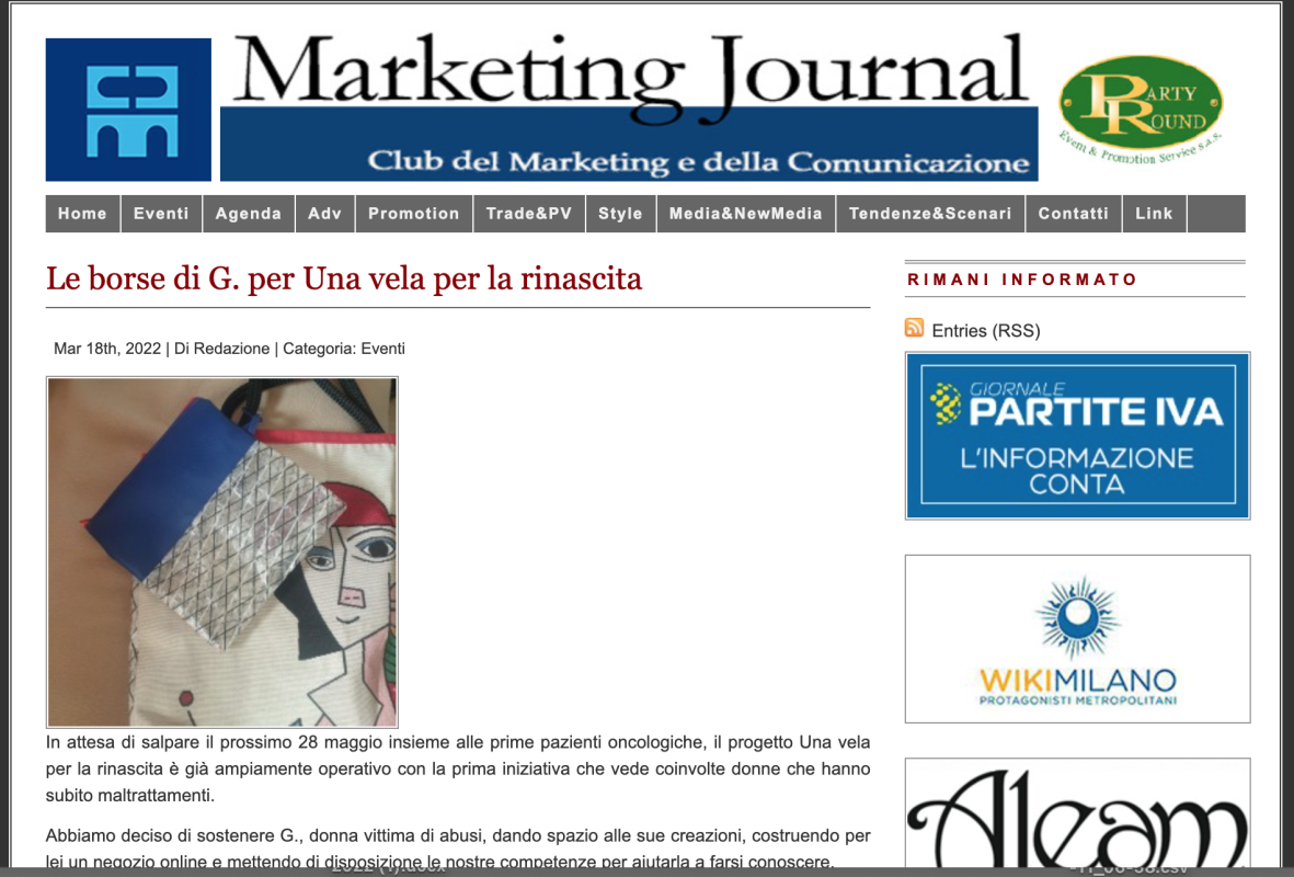 Marketing Journal: dalla casa rifugio all’indipendenza, la storia di G., le sue borse e il progetto Una vela per la rinascita